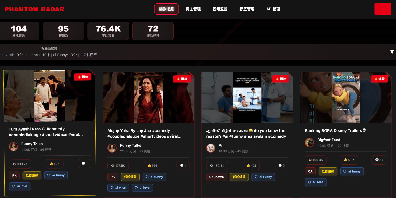 低粉爆款雷达界面